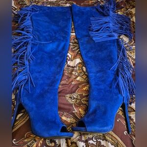 Privileged Royal Blue Fringe Over-the-Knee Heeled Boots